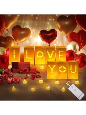 Light Up 'I Love You' Sign with 24 LED Lights & Remote - Perfect for Valentine's